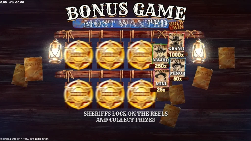 Most Wanted: Hold & Win slot game interface