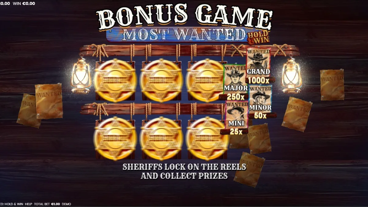 Most Wanted: Hold & Win slot game interface